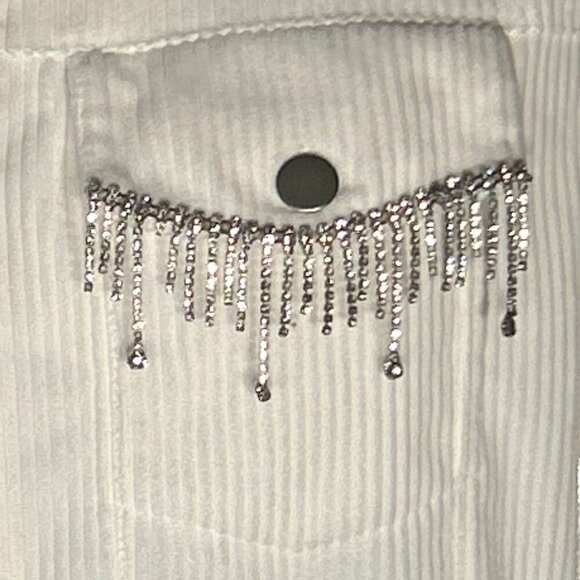 Savanna Jane SZL Ivory Corduroy Boxy Jacket Rhinestone Fringe Ranch Boho Rodeo - Picture 3 of 9